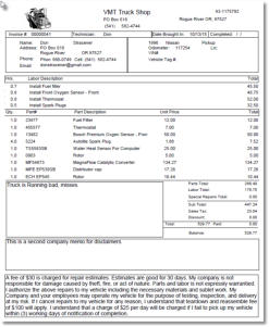 Repair order invoice
