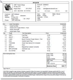 Repair order invoice