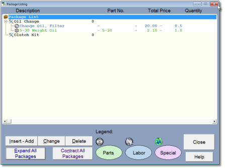 Repair order packages screen