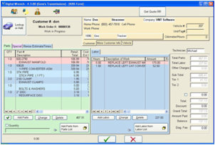 Repair Order Software Entry Screen